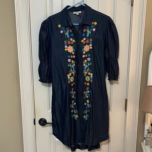 Embroidered button-front dress sz 14